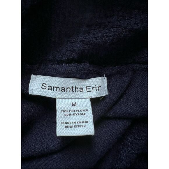 Samantha Erin Open Front Cardigan Size M Navy Duster Cover Up Pockets Sweater - Picture 12 of 13